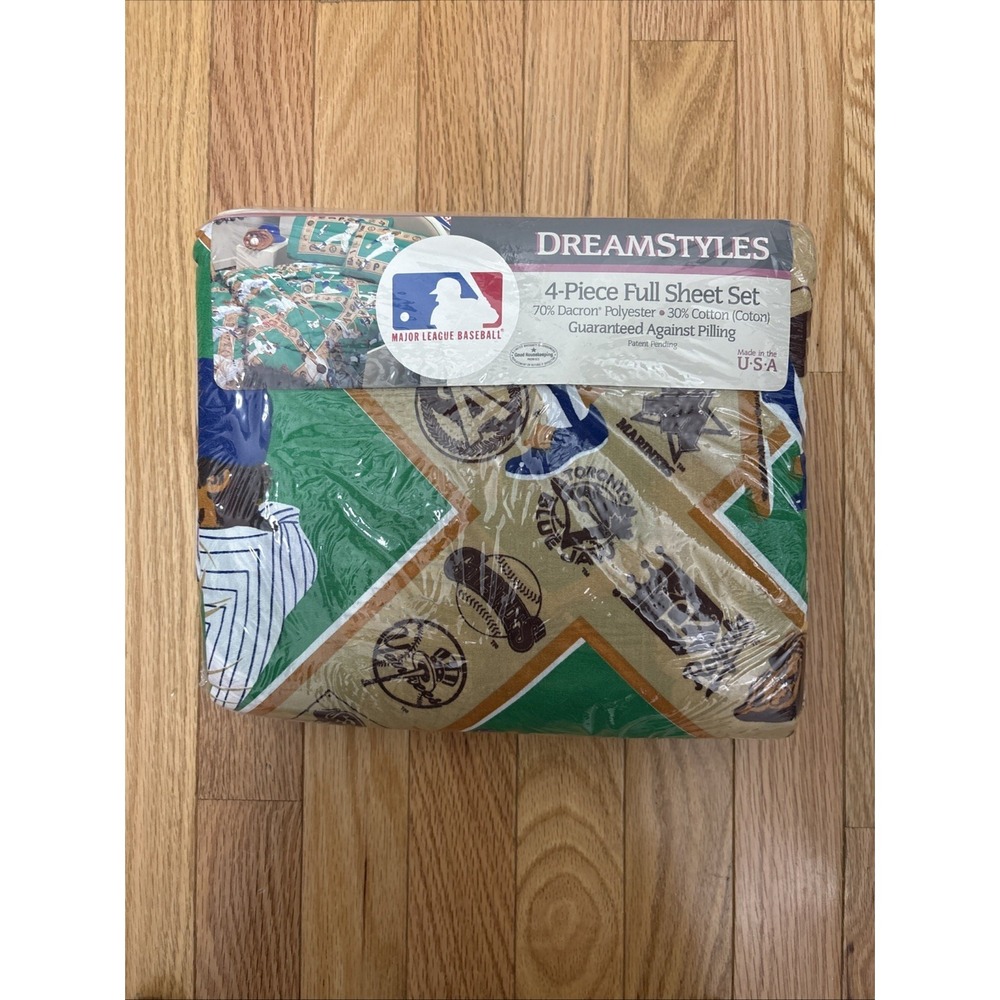 Vintage 1991 MLB DreamStyles Baseball Team Logo 4 Piece Full Sheet Set New